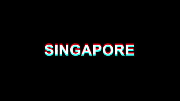 Singapur glitch Effect Text cyfrowa telewizja zniekształcenia animacja pętli 4K — Wideo stockowe