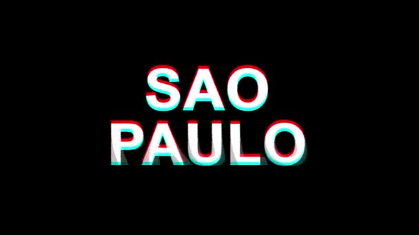SAO PAULO Glitch Effect Text Distorsión de TV digital Animación de bucle 4K — Vídeo de stock