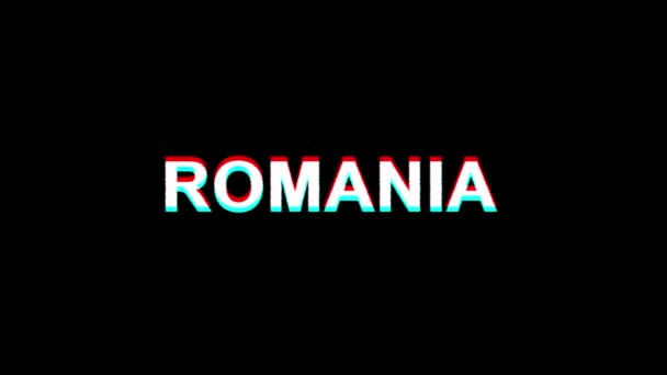 ROMANIA Glitch Effect Text Distorsión de TV digital Animación de bucle 4K — Vídeo de stock