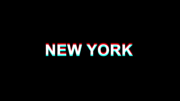NEW YORK Glitch Effect Text Digital TV Distortion 4K Loop Animation — Stock Video