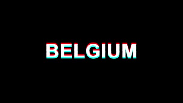 Бельгія збій ефект текст Цифрова ТБ спотворення цикл 4K анімація — стокове відео