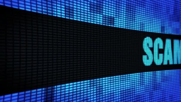 Tablero de muestra de panel de pared led de desplazamiento de texto lateral de estafa — Vídeos de Stock