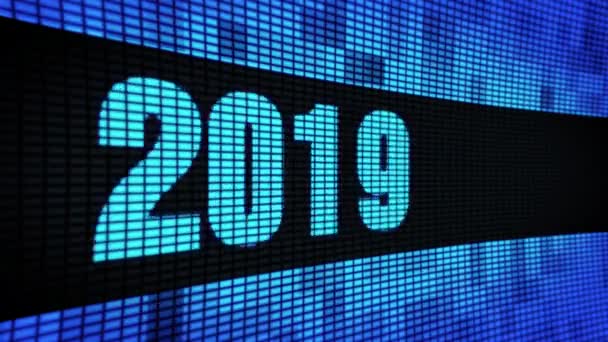 Új év 2019 oldalsó szöveg tekerő LED fali pannel kijelző tábla — Stock videók
