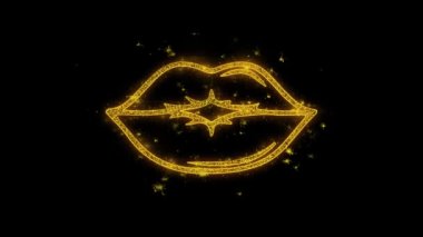 Kiss Me Lips Tipografi Altın Parçacıklar Ile Yazılmış Kıvılcımlar Havai Fişek