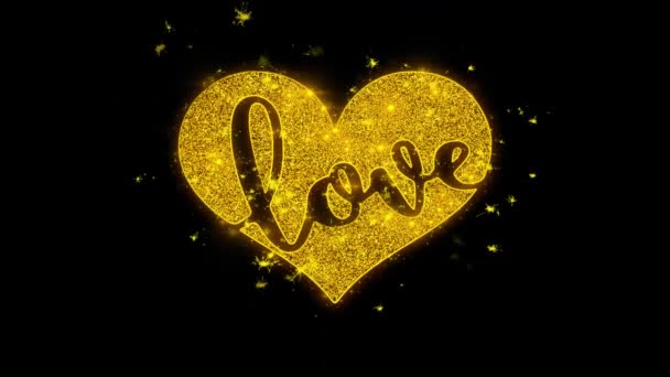 San Valentino Cuore d'amore romantico Scritto Golden Particles Sparks Fireworks — Video Stock