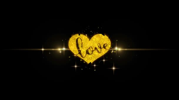 San Valentino Cuore d'amore romantico Golden Text Particelle lampeggianti con Golden Fireworks Display — Video Stock