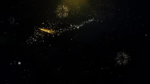 Corazón con alas de ángulo forma escrita partículas de oro explotando fuegos artificiales pantalla — Vídeo de stock