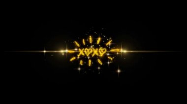 XOXO Valentines Day Golden Text Blinking Particles with Golden Fireworks Display