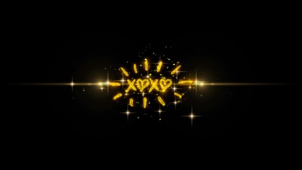 XOXO Valentines Golden Text Particules clignotantes avec affichage de feux d'artifice dorés — Video