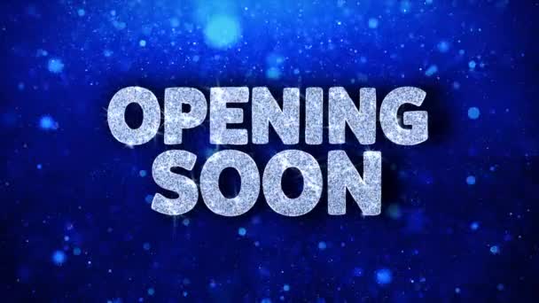 Opening Soon Blue Text Wishes Particles Greetings, Invitation, Celebration Background — Stock Video