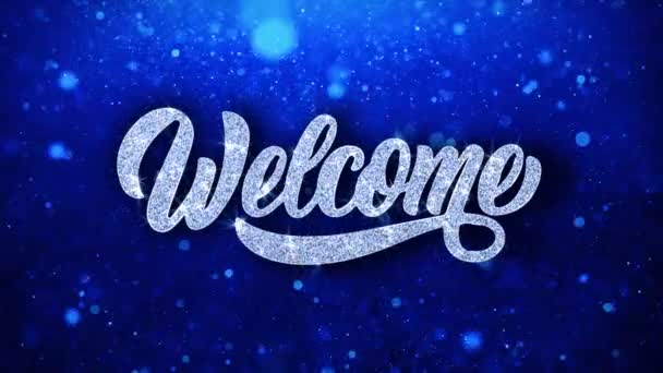 Welcome Blue Text Blinking Text Wishes Particles Greetings, Invitation, Celebration Background — Stock Video