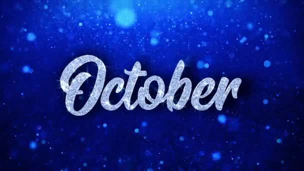 October Blue Text Wishes Particles Greetings, Invitation, Celebration Background — Stock Video