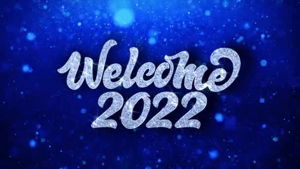 Frohes neues Jahr 2022 blauer Text wünscht Teilchen Grüße, Einladung, Feier Hintergrund — Stockvideo