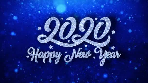 Feliz Año Nuevo 2020 Texto Azul Desea Particulas Saludos, Invitación, Fondo de Celebración — Vídeos de Stock