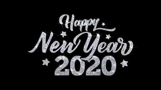 Happy New Year 2020 Yanıp Sönen Metin DilekLer Parçacıklar Selamlar, Davet, Kutlama Arka Plan — Stok video