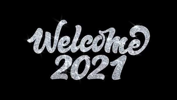 Vítejte 2021 blikající text přeje si částice pozdravy, pozvání, pozadí oslavy — Stock video