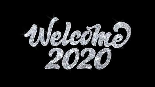 Välkommen 2020 blinkande text önskar partiklar hälsningar, inbjudan, firande bakgrund — Stockvideo
