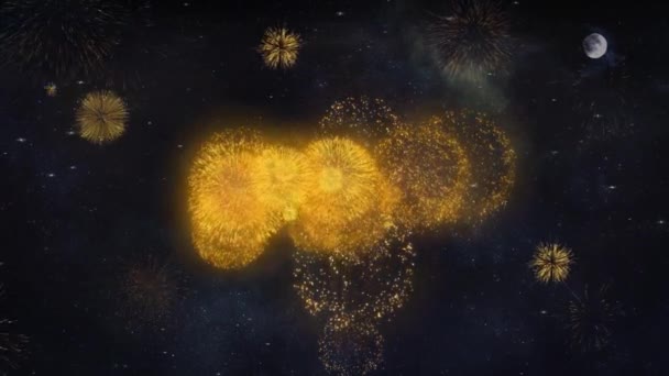 Feliz Año Nuevo 2021 Texto Deseos Revelar De Fuegos Artificiales Partículas Tarjeta de felicitación . — Vídeo de stock