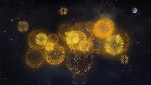 Shubh Happy Diwali Hindi Text Wishes Reveal From Firework Particles Tarjeta de felicitación . — Vídeo de stock