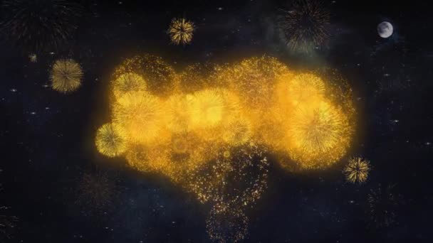 Új év 2020 szöveg kívánja feltár a tűzijáték részecskék üdvözlőlap. — Stock videók