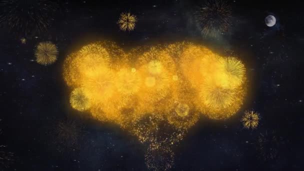 Feliz Año Nuevo 2021 Texto Deseos Revelar De Fuegos Artificiales Partículas Tarjeta de felicitación . — Vídeo de stock
