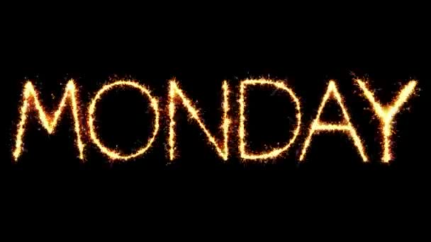 Понеділок Текст Sparkler Glitter Sparks Firework Loop Анімація — стокове відео