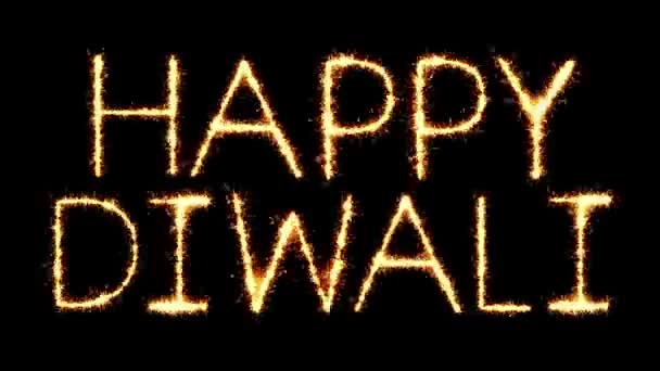Feliz Diwali texto chispa brillo chispas fuegos artificiales Loop animación — Vídeo de stock