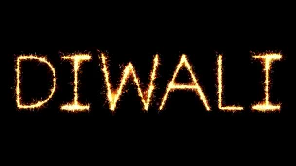 Diwali texto chispa brillo chispas fuegos artificiales Loop animación — Vídeo de stock