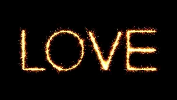 Love Text Sparkler Glitter Sparks Firework Loop Animation — Stock Video