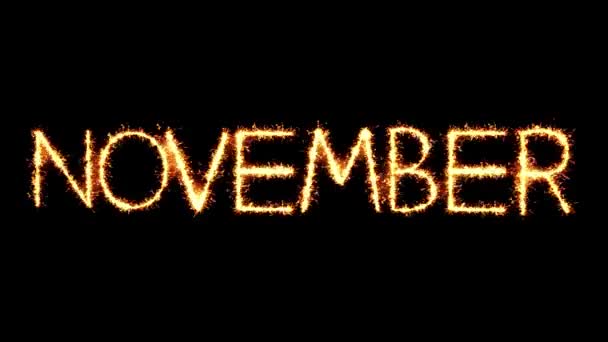 November text Sparkler glitter gnistor fyrverkeri slinga animation — Stockvideo