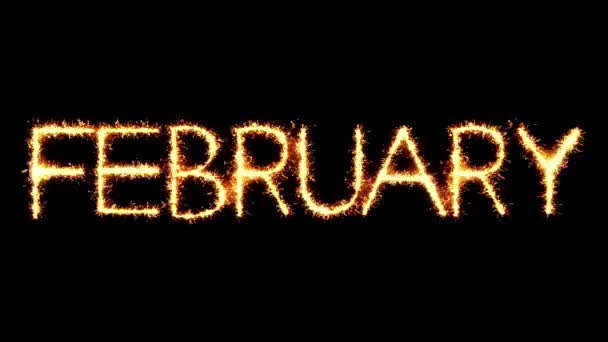 Februari text Sparkler glitter gnistor fyrverkeri slinga animation — Stockvideo