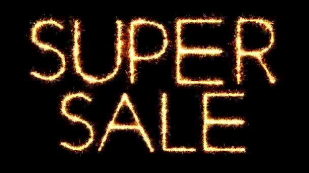슈퍼 판매 텍스트 스파클러 반짝이 불꽃 불꽃 루프 애니메이션 — 비디오