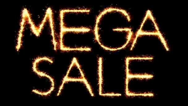 Mega Sale tekst Sparkler glitter vonken vuurwerk lus animatie — Stockvideo