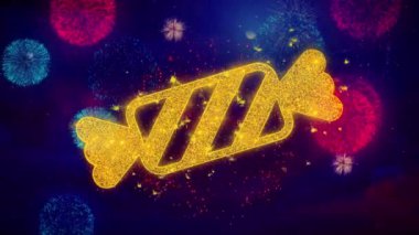 Renkli Havai Fişek Parçacıkları Üzerinde Candy Icon Sembolü.