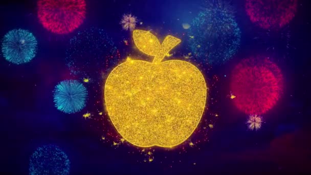 Символ иконы Apple на цветных частицах фейерверка . — стоковое видео