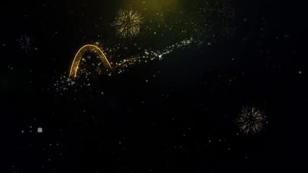 Icono de caramelo en la exhibición de fuegos artificiales de partículas de oro . — Vídeo de stock