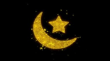 Eid İslami Simge Siyah Arka Plan Üzerinde Parçacıklar Kıvılcımlar.