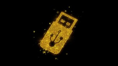 Usb Flash Sürücü Simgesi Siyah Arka Planda Parçacıklar Kıvılcım.