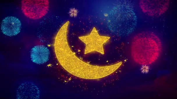 Simbolo dell'icona islamica Eid sulle particelle colorate dei fuochi d'artificio . — Video Stock