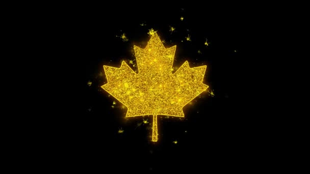 Καναδικό εικονίδιο σφενδάμου φύλλο σπινθήρες σωματίδια σε μαύρο φόντο. — Αρχείο Βίντεο