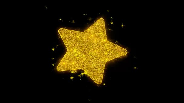 Αστέρι εικονίδιο πυροδοτεί σωματίδια σε μαύρο φόντο. — Αρχείο Βίντεο