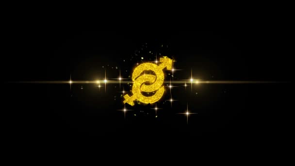 Pohlaví mužský a ženský symbol Třpytavé zlaté částice Firework. — Stock video