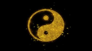 Yin Yang Symbol Of Harmony Icon Siyah Arka Plan Üzerinde Parçacıklar Kıvılcımlar.