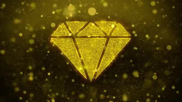 Diamond icon gouden glitter glans deeltjes. — Stockvideo