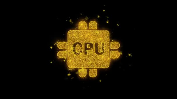 Computador Digital CPU Icon faíscas partículas no fundo preto . — Vídeo de Stock