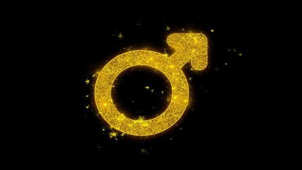 Kvinnlig skylt köns ikon gnistor partiklar på svart bakgrund. — Stockvideo