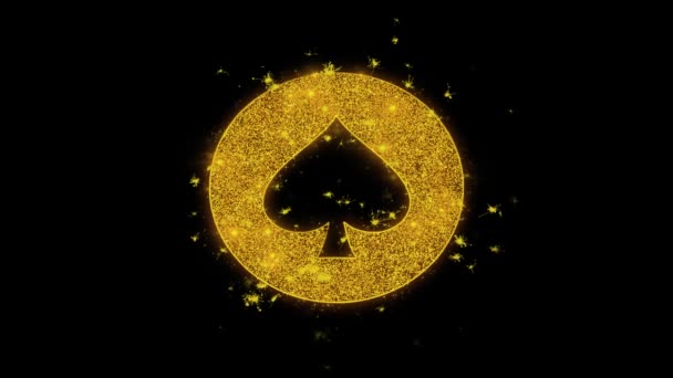 Carte da gioco Suit Spade Icon Sparks Particles su sfondo nero . — Video Stock