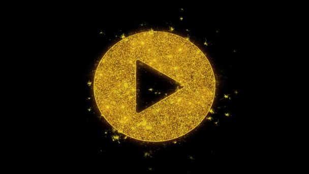 Play Video Icon Sparks Particles on Black Background. — Stock Video