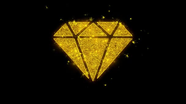 Diamond Icon Sparks Particles on Black Background. — Stock Video