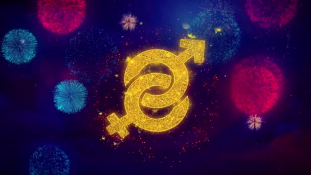 Genderový symbol mužské a ženské ikony na barevných částicích Fireworks. — Stock video